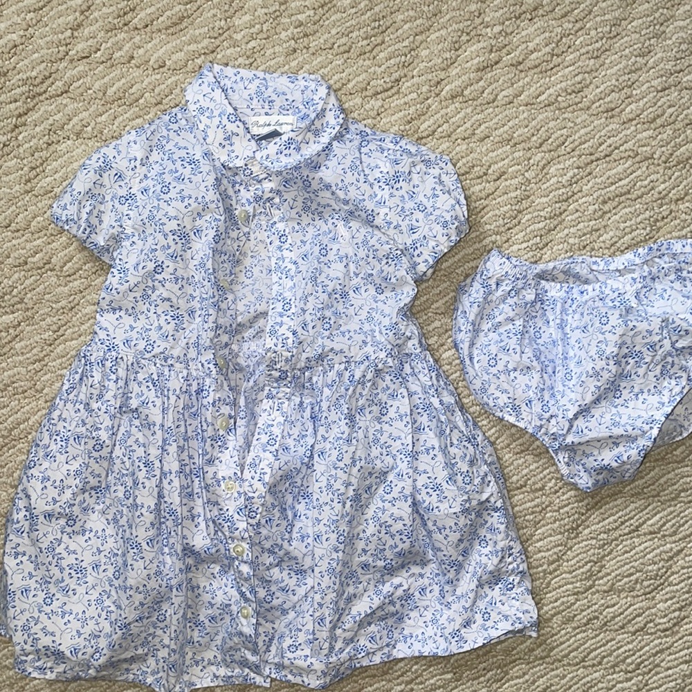 Ralph Lauren baby girl 12 months blue floral dress and bloomer